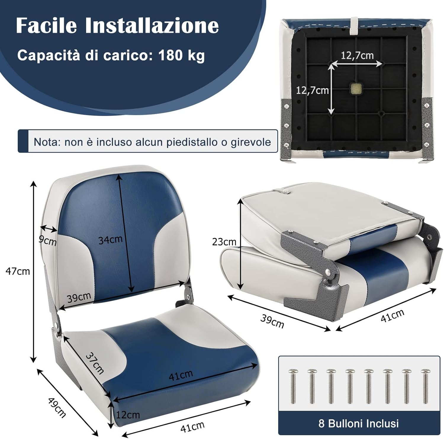 Sedie per Barca, con Schienale Basso, Sedile del timoniere con Tessuto Impermeabile, Imbottitura in Spugna e Cerniere in Alluminio, Adatto alla Maggior Parte delle Basi (Modello 3)
