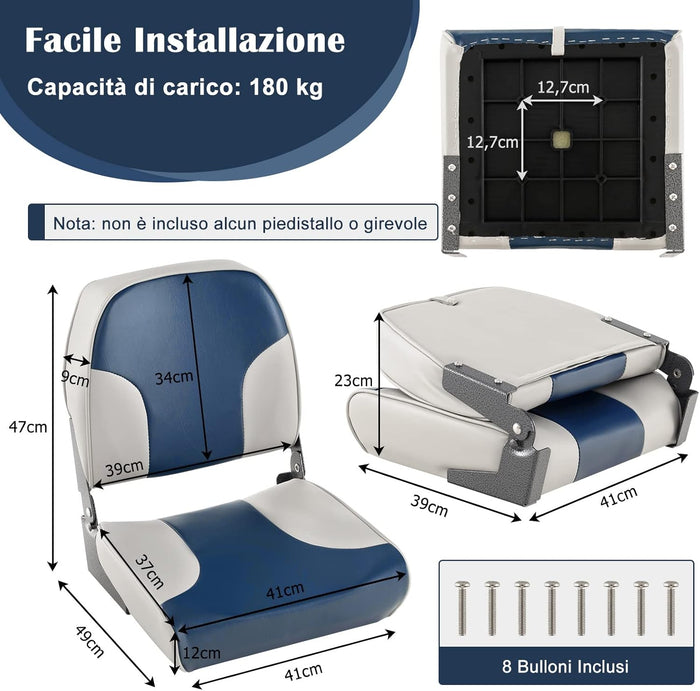 Sedie per Barca, con Schienale Basso, Sedile del timoniere con Tessuto Impermeabile, Imbottitura in Spugna e Cerniere in Alluminio, Adatto alla Maggior Parte delle Basi (Modello 3)