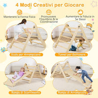 3 in 1 Set da Arrampicata per Bambini, Giocattoli da Arrampicata Triangolari Pieghevoli, Altezza Regolabili, con Scivolo/Rampe da Arrampicata, Carico 60 kg (Naturale)