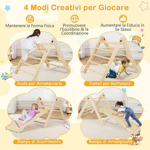 3 in 1 Set da Arrampicata per Bambini, Giocattoli da Arrampicata Triangolari Pieghevoli, Altezza Regolabili, con Scivolo/Rampe da Arrampicata, Carico 60 kg (Naturale)
