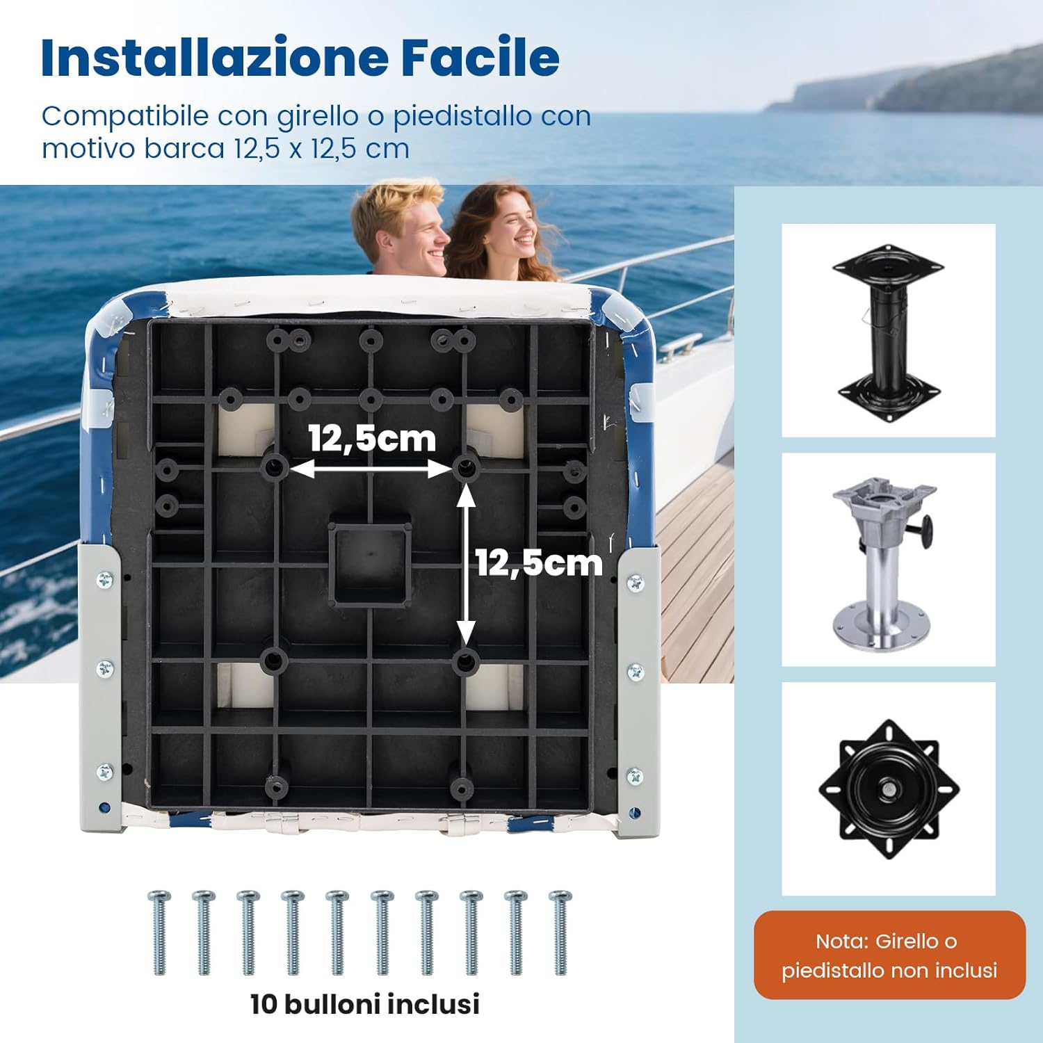 Set di 2 Sedie da Barca, Sedili Alti da Barca Pieghevole Morbide Imbottite Spesse, Sedile Nautica Ergonomico per Imbarcazioni da Pesca, 42 x 49 x 51 cm, Blu e Bianco