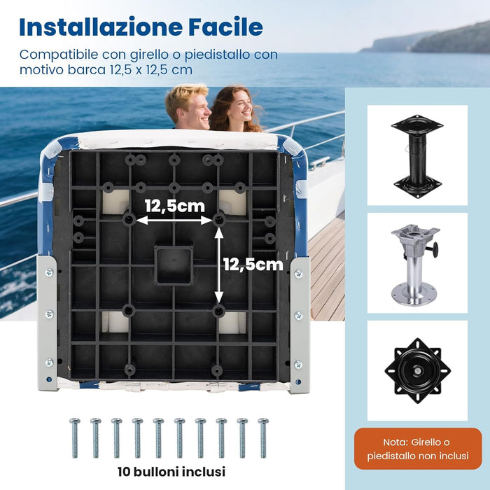 Set di 2 Sedie da Barca, Sedili Alti da Barca Pieghevole Morbide Imbottite Spesse, Sedile Nautica Ergonomico per Imbarcazioni da Pesca, 42 x 49 x 51 cm, Blu e Bianco