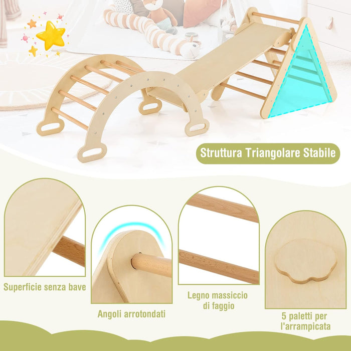 4 in 1 Set da Arrampicata per Bambini, Giocattoli da Arrampicata a Triangolo con Triangolo Arco e Salita, Ideale per Bambini 1 Anni + (Naturale)
