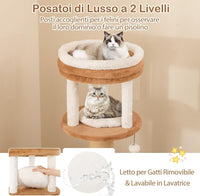 Tiragraffi per Gatto Alto 165 cm, Albero Tiragraffi Gatto con 4 Piattaforme, 4 Pali Sisal, Spazzola, Corda e Palla Pompon, Torre Tiragraffi per Gatti Imbottito Rimovibile, Caramello