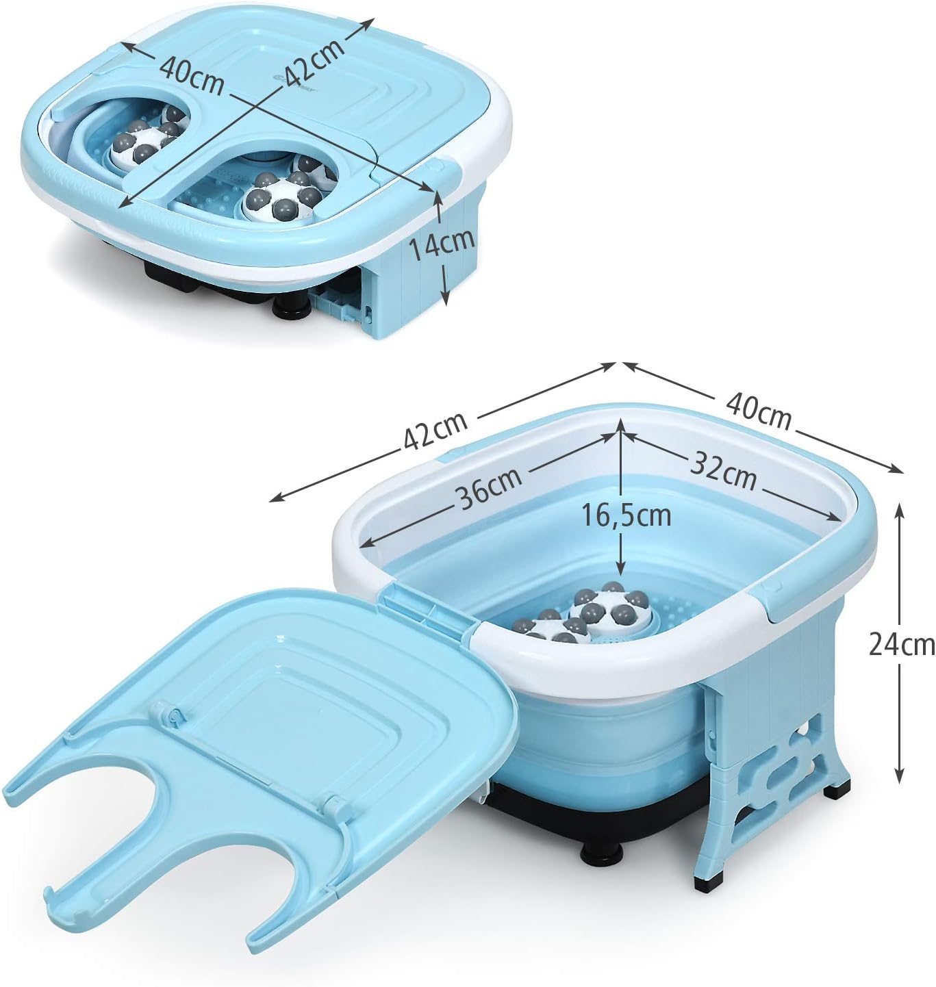 Massaggiatore Plantare Massaggiatore Piedi Elettrico, Massaggia Piedi Portatile, con Funzione Calore Bolle e Rulli Elettronici, Pieghevole Salvaspazio (Blu)