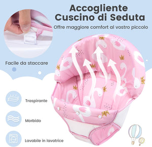 Girello per Bambini, Girello Pieghevole con Ruote, Altezza Regolabile di 3 Livelli, Cuscino del Sedile Rimovibile, per Bambini 6-36 Mesi (Rosa)
