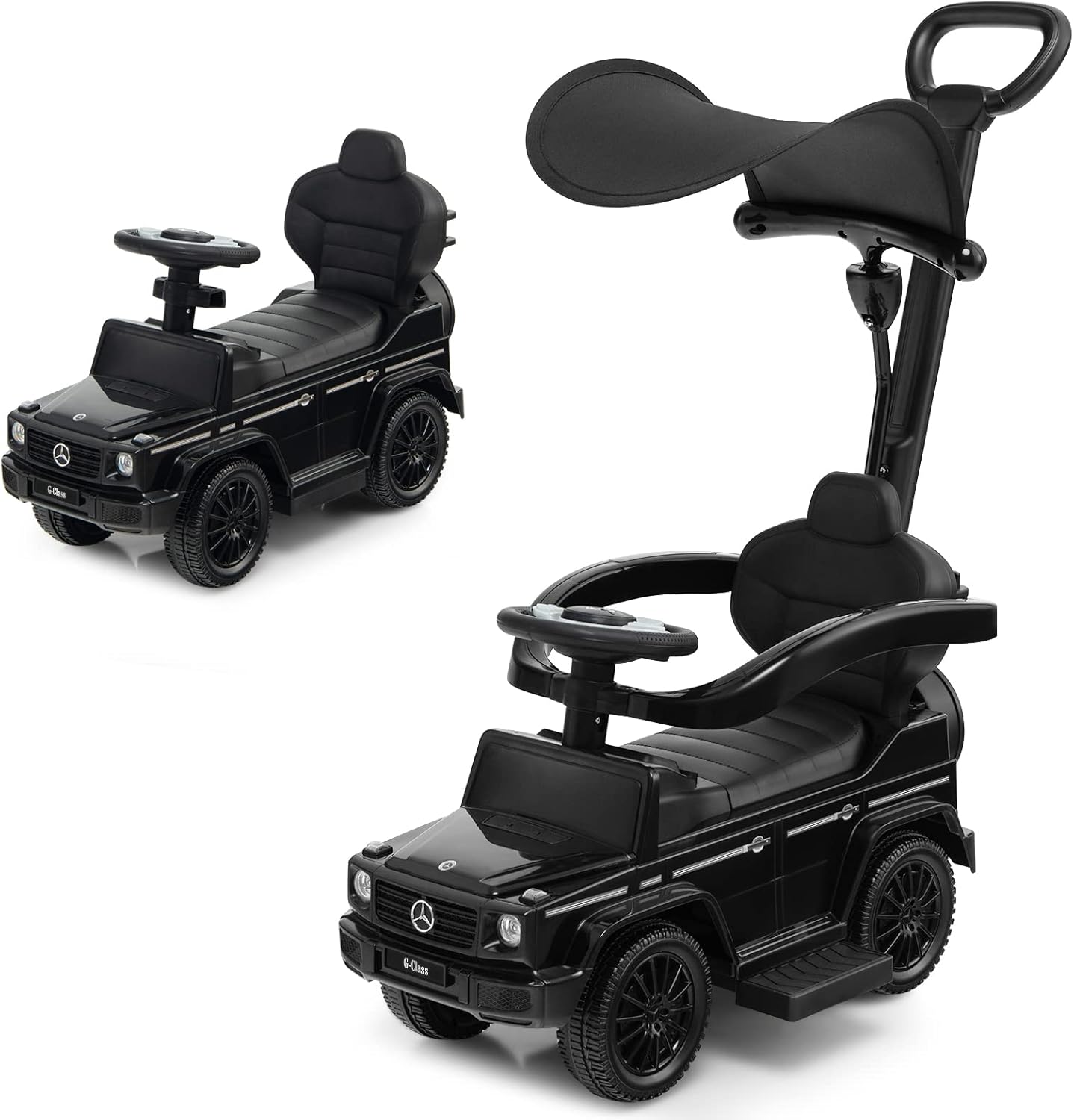 Auto a Spinta per Bambini, Macchina Cavalcabile a Spinta con Tettuccio Regolabile Maniglia per Genitori Paracolpi, Ideale per Bambini 12-36 Mesi (Nero)