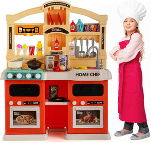 Cucina Giocattolo per Bambini 69 Pezzi, Cucinetta per Bambini 3 Anni+ con Luci Suoni Vapore e Acqua in Ebollizione, 3 Anni+, 64,5 x 24 x 83 cm (Arancio)