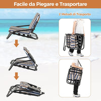 Set di 2 Sedie da Spiaggia, Sedia da Spiaggia Pieghevole con Cuscino, Sedie a Sdraio Basse Portatile, con Struttura in Metallo, Portata 135 kg, 67 x 50 x 46 cm