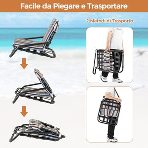 Set di 2 Sedie da Spiaggia, Sedia da Spiaggia Pieghevole con Cuscino, Sedie a Sdraio Basse Portatile, con Struttura in Metallo, Portata 135 kg, 67 x 50 x 46 cm