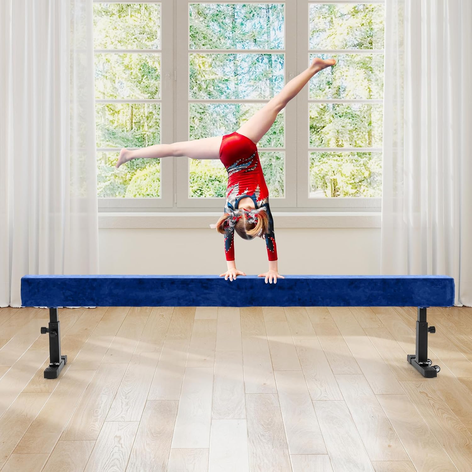 Trave Ginnastica Artistica per Casa Regolabile 226 cm, Trave di Equilibrio con Ruote e 3 Altezze Regolabili e Gambe Robuste per Principianti e Professionisti