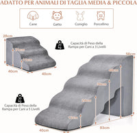 Set di Rampe in Schiuma per Cani con 5 e 3 Gradini, Scale Morbide per Cani Antiscivolo per Divano e Letto per Cani Piccoli e Anziani, Animali Domestici con Dolori Articolari (Grigio)