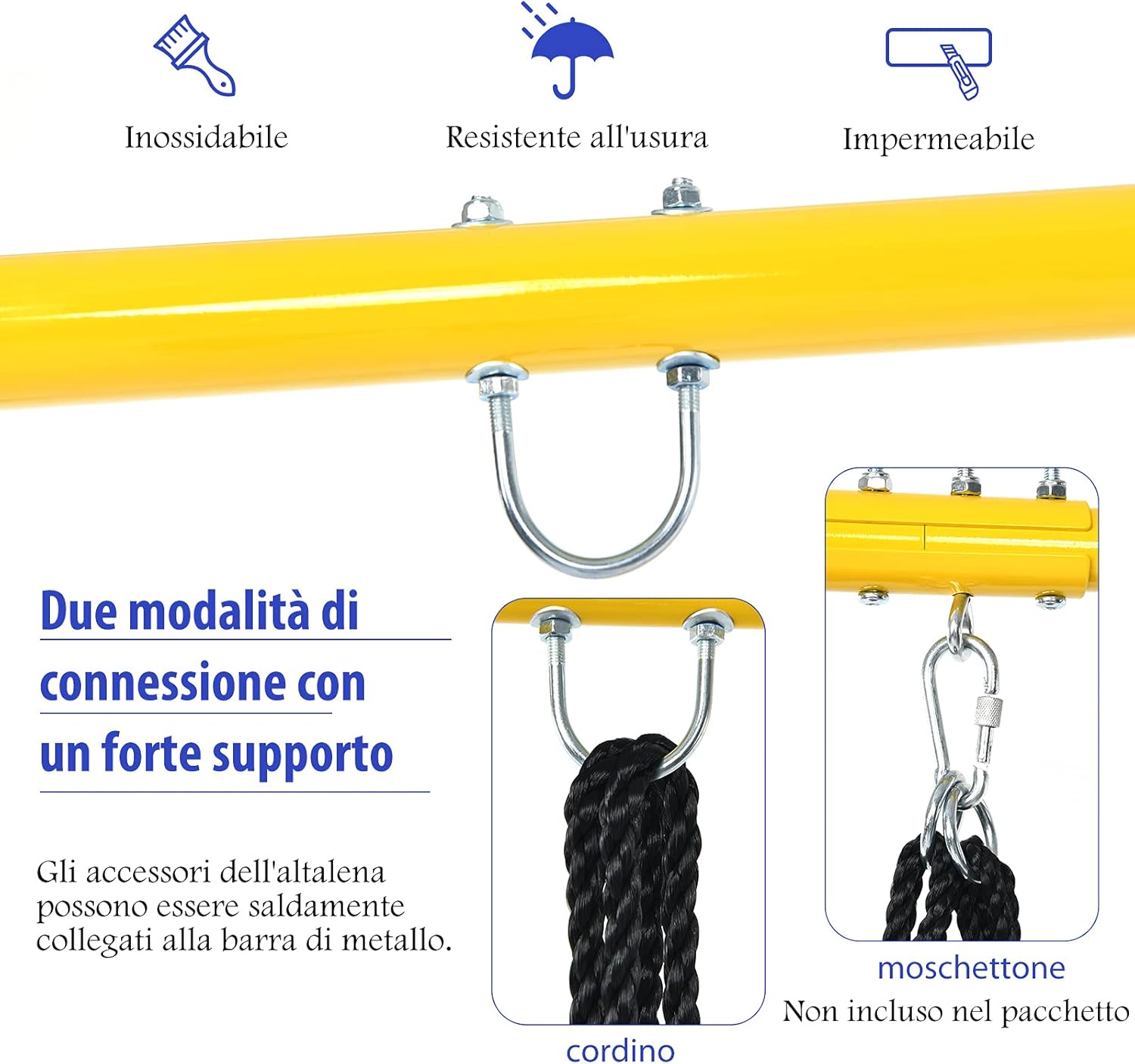Struttura di Metallo per Altalena, Struttura ad A Resistente per Altalena, con Paletti e 2 Modi per Appenderla, Capacità di Peso 200kg, Ideale per Attività Interne ed Esterne (Blu e Giallo)