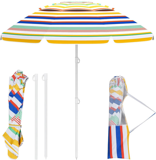 Ombrellone da Spiaggia da 179 cm, Protezione Solare, Ombrellone da Esterno Portatile con Inclinazione Regolabile, Borsa per il Trasporto, per Patio, Giardino, Cortile