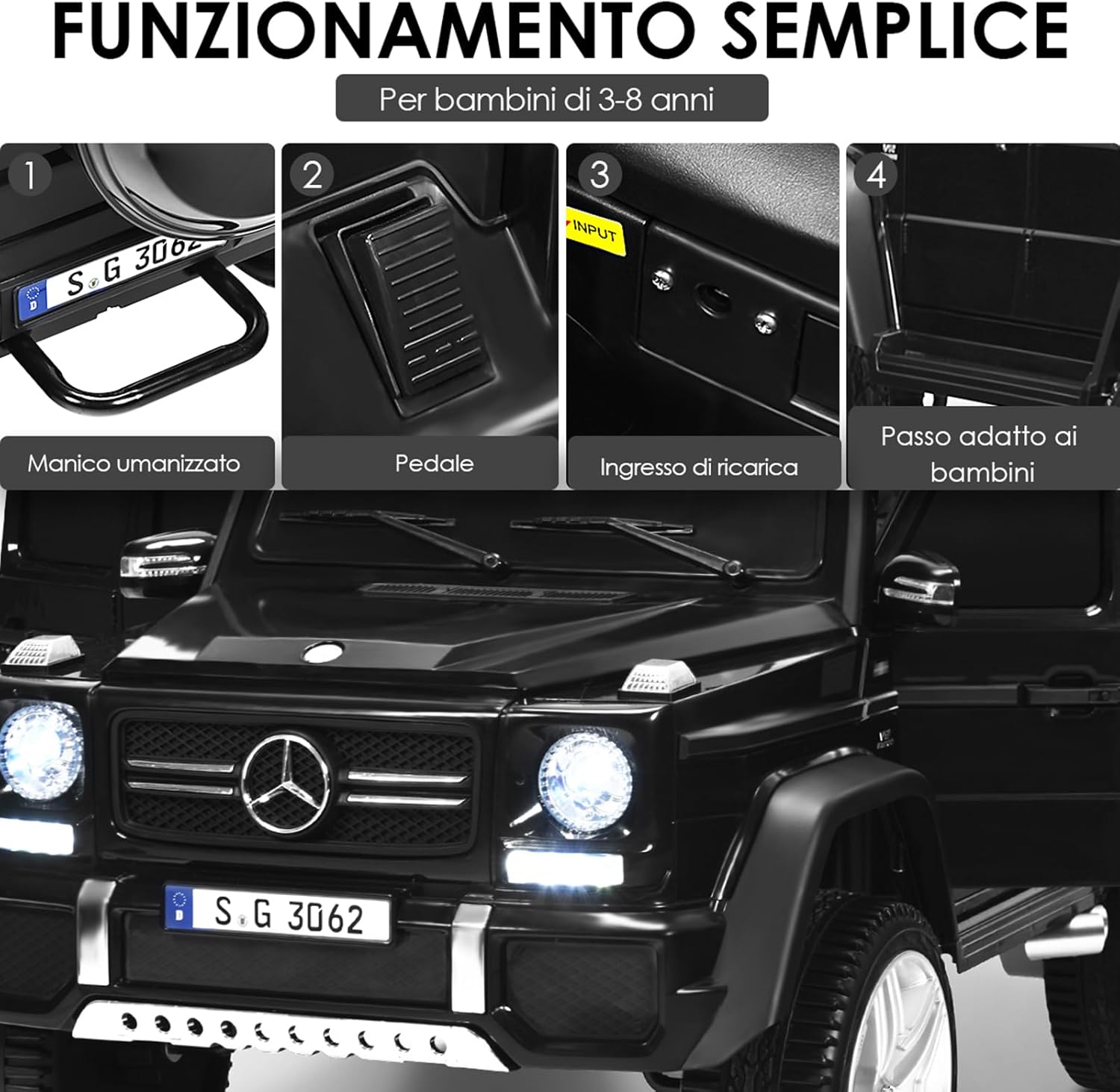 Mercedes Benz Macchina Elettrica per Bambini 12V, Veicolo Elettrico con Luci LED e Chiusura di Sicurezza, Macchina Cavalcabile per Bambini 3-8 Anni (Nero)