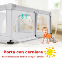 Box per Bambini, Centro Attività Portatile e Sicuro per Bambini, Box Colorato con Cancello, Recinto Extra per Interno ed Esterno con Rete Traspirante Durevole (Grigio)