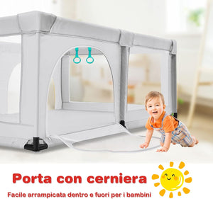 Box per Bambini, Centro Attività Portatile e Sicuro per Bambini, Box Colorato con Cancello, Recinto Extra per Interno ed Esterno con Rete Traspirante Durevole (Grigio)