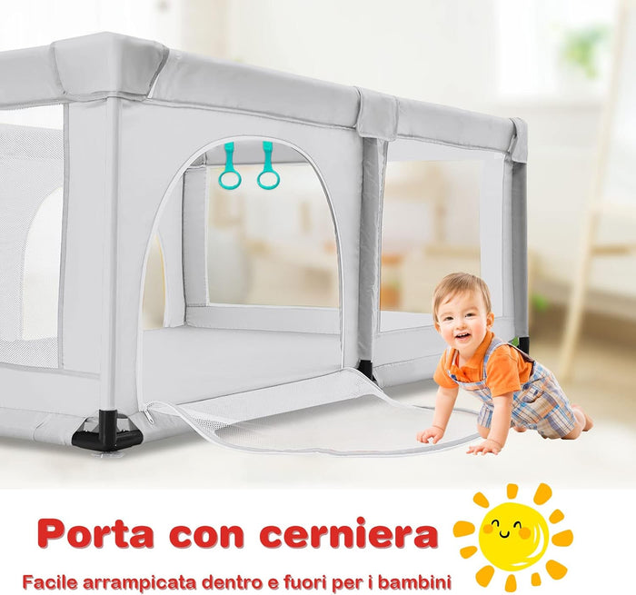 Box per Bambini, Centro Attività Portatile e Sicuro per Bambini, Box Colorato con Cancello, Recinto Extra per Interno ed Esterno con Rete Traspirante Durevole (Grigio)