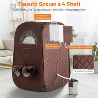Sauna a Vapore Portatile 3L, Sauna da Casa con 9 Livelli di Regolazione della Temperatura da 40-65℃, Telecomando, Sedia Pieghevole e Massaggiatore per Piedi in Legno (caffè)