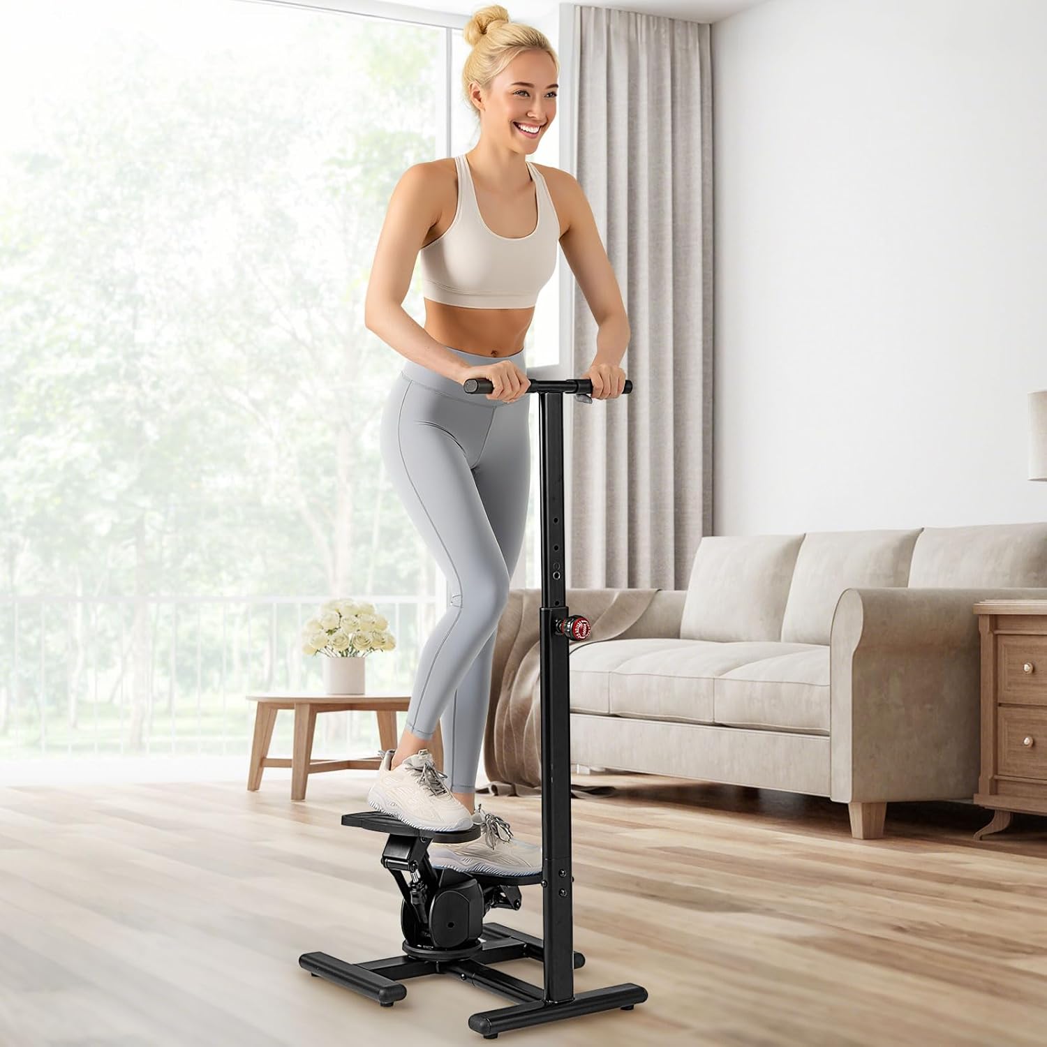 Stepper Fitness con Manubrio Regolabile in Altezza, Display LCD, Pedali Antiscivolo e Resistenza Idraulica, Stepper in Metallo, ABS, PP e EVA per Casa, Ufficio e Palestra