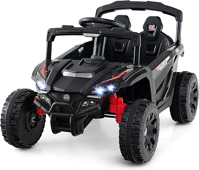 12V Macchina Elettrcia per Bambini, UTV Auto Elettrica con Telecomando, 3 Velocità, Luci LED, Musica, Clacson e Sospensioni a Molla, 3-5 km/h, Ideale per Bambini 3 Anni+ (Nero)