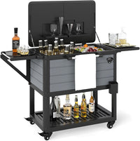 Carrello Porta Ghiaccio su Ruote 83 x 50 x 85 cm, Carrello Refrigerante con Ripiani di Stoccaggio e Apribottiglie, Portata 91 L, Frigorifero Portavivande da Esterno per Feste e Barbecue