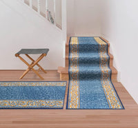 Passatoia Scala Bordata 67x80 cm Ingresso Corridoio Tappeto Cucina Gradini Stile Barocco Blu