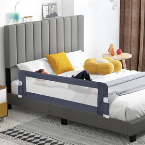Sponda Letto per Bambini 105/120/150 cm, Barriera di Sicurezza per Neonati, Barriera Letto Pieghevole e Portatile, con Cinghia di Sicurezza (Grigio, 152 x 34 x 42 cm)