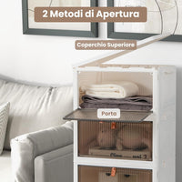 Scarpiera Pieghevole a 3/4/6 Piani, Mobile Multiuso Impilabile con Porte Trasparenti Magnetiche e Ruote Piroettanti Bloccabili, Contenitore con Coperchio per Cibi Giocattoli Abiti (4 Piani)