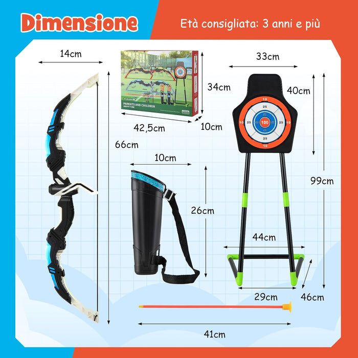Set di 2 Archi e Frecce per Bambini, Giocattoli con Arco e Frecce LED con 20 Frecce a Ventosa, Fasce per Interni ed Esterni, per Ragazzi 3 anni +