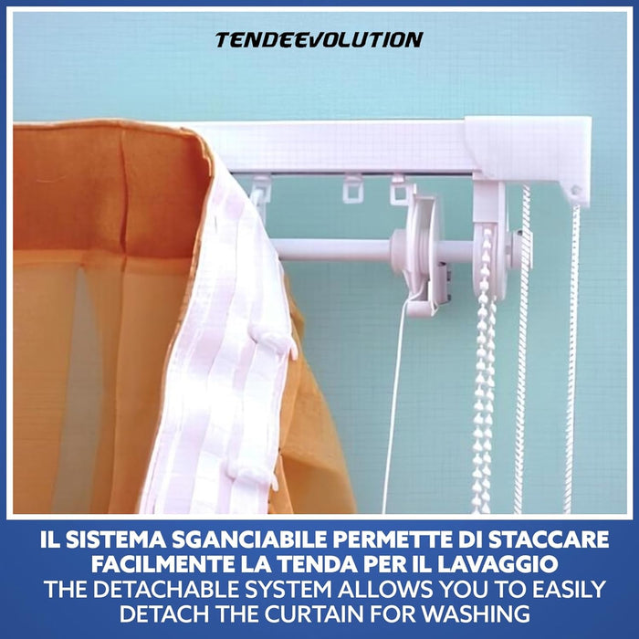 Binario Bastone Tenda a Pacchetto Con Doppio Movimento Apertura Laterale Con 6 Calate Lunghezza 200 CM Comando e ammasso destro, Attacco Parete
