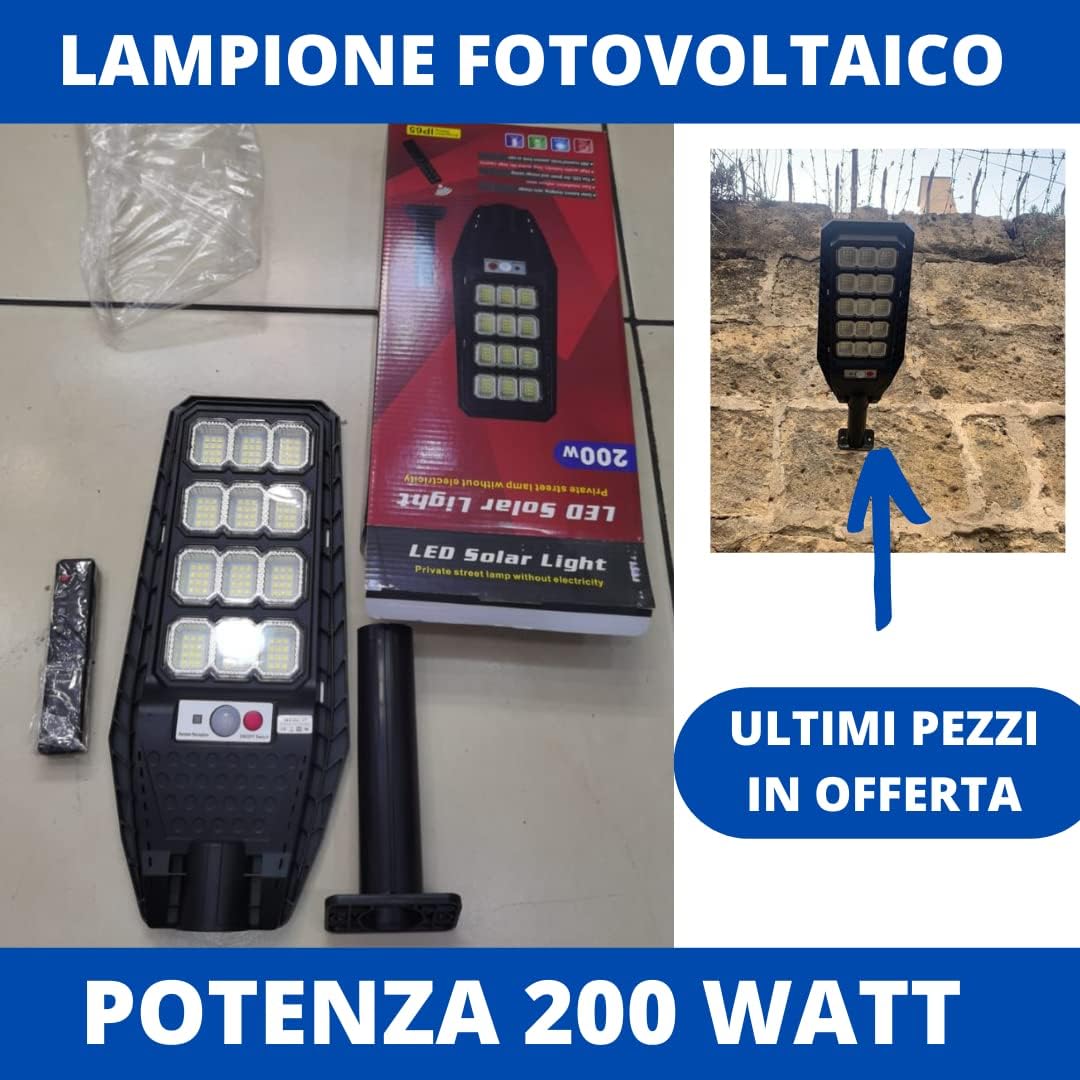 4 Pezzi Lampione Solare a Led esterno 200 W, Lampione led solare con Palo e Telecomando
