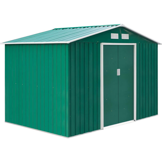 CASETTA BOX PORTA ATTREZZI CAPANNO GIARDINO BASE E DOPPIE PORTE SCORREVOLI 277×195×192cm IN ACCIAIO VERDE OUTSUNNY 845-031GN