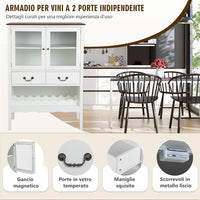 Mobile contenitore indipendente, con 2 porte in vetro temperato, 2 cassetti, portabottiglie aperto, stazione bar ad angolo per sala da pranzo e soggiorno