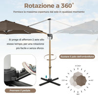 Ombrellone da Giardino 339 cm, Ombrello da Giardino Rotondo con Rotazione a 360°, Ombrellone da Giardino Inclinabile con Base, Ombrello da Sole per Giardino, Patio (Caffè)