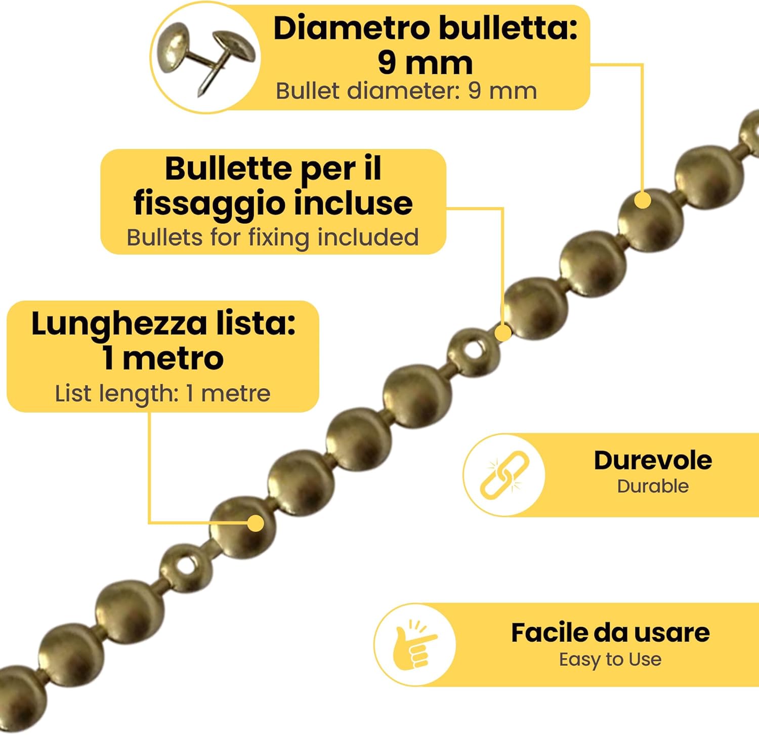 Lista Tappezzeria 1m + 20 Chiodi | Restauro Mobili Divano Sedia Poltrona | Oro Vecchio