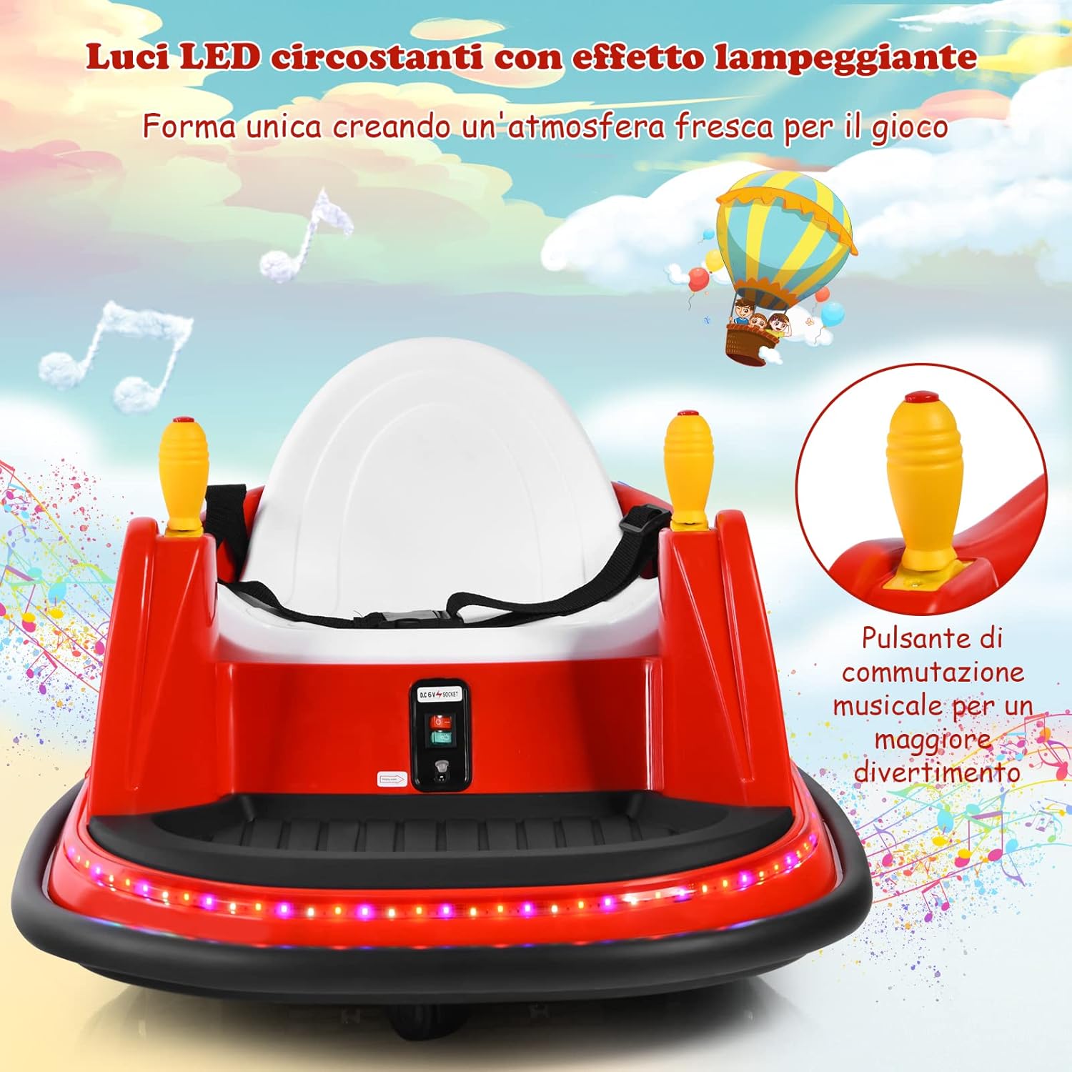 Veicolo Elettrico Macchina Elettrica Design Autoscontro per Bambini, Girevole a 360°, con Luci e Musica, con Telecomando, per Bambini 2-5 Anni (Rosso)