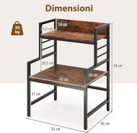 Supporto per Microonde a 3 Ripiani, Organizzatore da Cucina Industriale con 2 Mensole Aperte, Porta Spezie Salvaspazio con Struttura in Metallo, Carico 50 kg, 52x42x78 cm