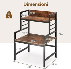 Supporto per Microonde a 3 Ripiani, Organizzatore da Cucina Industriale con 2 Mensole Aperte, Porta Spezie Salvaspazio con Struttura in Metallo, Carico 50 kg, 52x42x78 cm