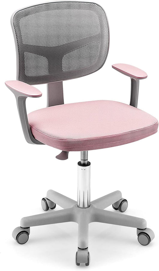 Sedia per Scrivania per Bambini, Sedia per Computer per Bambini con Altezza Regolabile, Ruote con Freni, Sedile Girevole a Rete, Sedia Ergonomica per Bambini 3-10 Anni (Rosa)