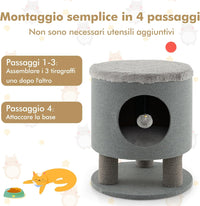 Casetta per Animali Domestici, Cuccia per Gatti con Pali Tiragraffi e Pallina di Peluche, Mobile Multiuso 3-IN-1 per Gatti Piccoli e Medi (Grigio)