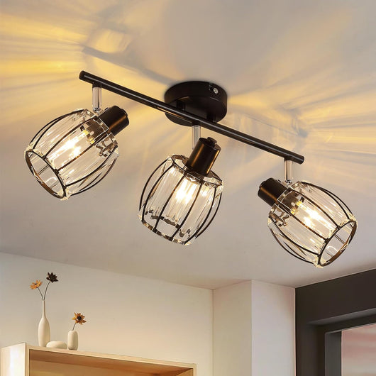 ZMH Faretto da soffitto retrò 3 fiamme E14 paralume cristallo per hotel