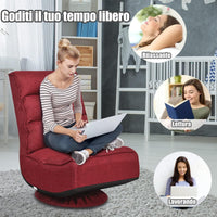 Poltrona Relax da Terra Pieghevole Reclinabile Girevole, Poltrone da Divano per Studio Salotto, con Schienale, Ottima per Rilassarti (Vino)