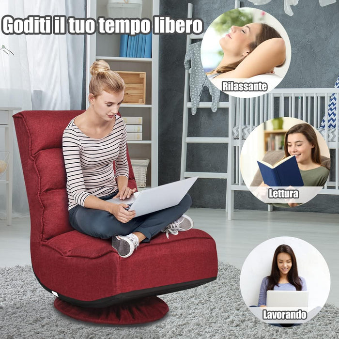 Poltrona Relax da Terra Pieghevole Reclinabile Girevole, Poltrone da Divano per Studio Salotto, con Schienale, Ottima per Rilassarti (Vino)