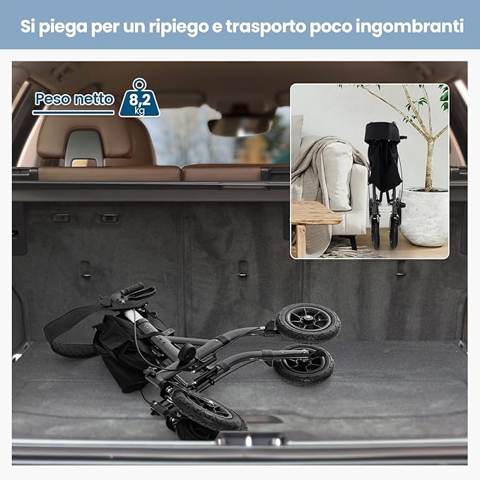 Deambulatore con Seduta 2 in 1, Rollator Pieghevole per Anziani con 4 Ruote, Maniglie Regolabili in Altezza 81-94cm, Portaombrelloni e Borsa Portaoggetti, Carico Massimo 160 kg (Nero)