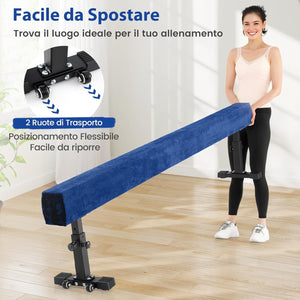Trave Ginnastica Artistica per Casa Regolabile 226 cm, Trave di Equilibrio con Ruote e 3 Altezze Regolabili e Gambe Robuste per Principianti e Professionisti