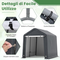 Tenda Garage per Moto e Bicicletta Impermeabile, Cappanone da Esterno con Porta a Cerniera Arrotolabile, Tendone Deposito da Giardino Multiuso per Attrezzi, 240 x 195 x 214 cm