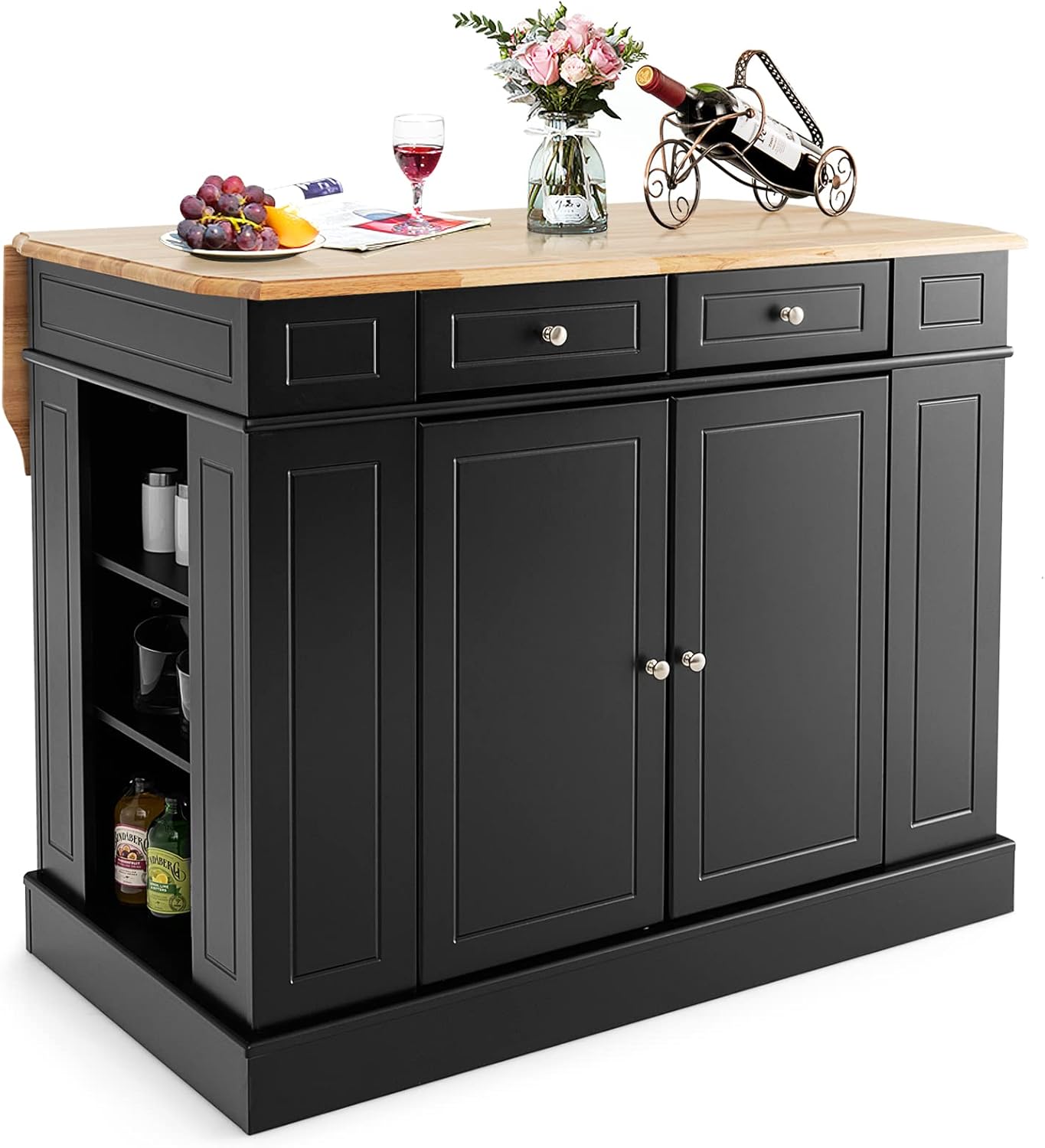 Credenza da Cucina in Legno, Isola da Cucina con Contenitore, con Ripiani Regolabili a 3 Livelli, 120 x 61 x 92 cm, Carico 200 kg (Nero)