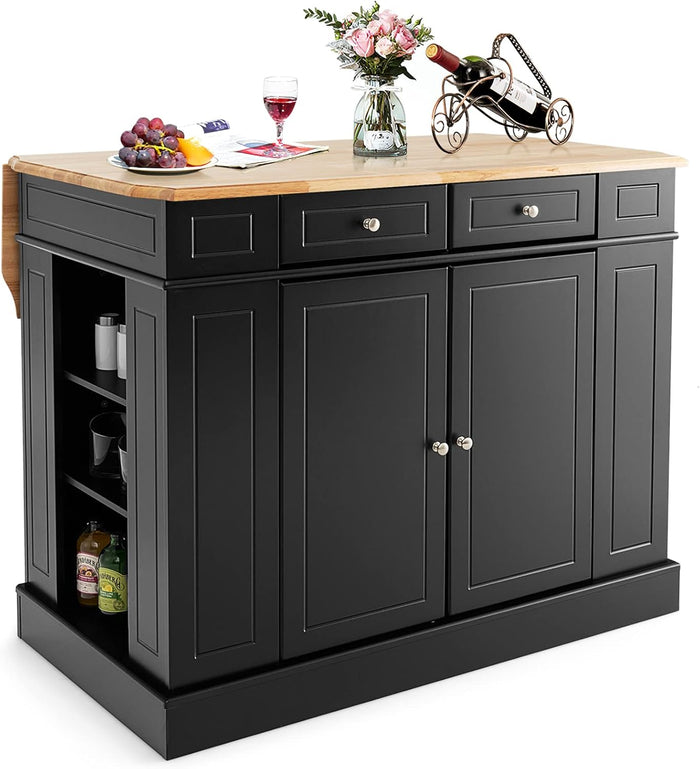 Credenza da Cucina in Legno, Isola da Cucina con Contenitore, con Ripiani Regolabili a 3 Livelli, 120 x 61 x 92 cm, Carico 200 kg (Nero)