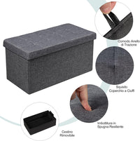 Ottomana Salvaspazio Pieghevole da 80 cm, Cassapanca per Giocattoli con Contenitore Rimovibile, Poggiapiedi con Sedile Imbottito per Soggiorno, Camera da Letto, Portata 160 kg (Grigio Scuro)